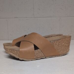 A. Giannetti Genuine Leather Brown Tan Heeled Sandals Wedges Made in Italy, Sz 9